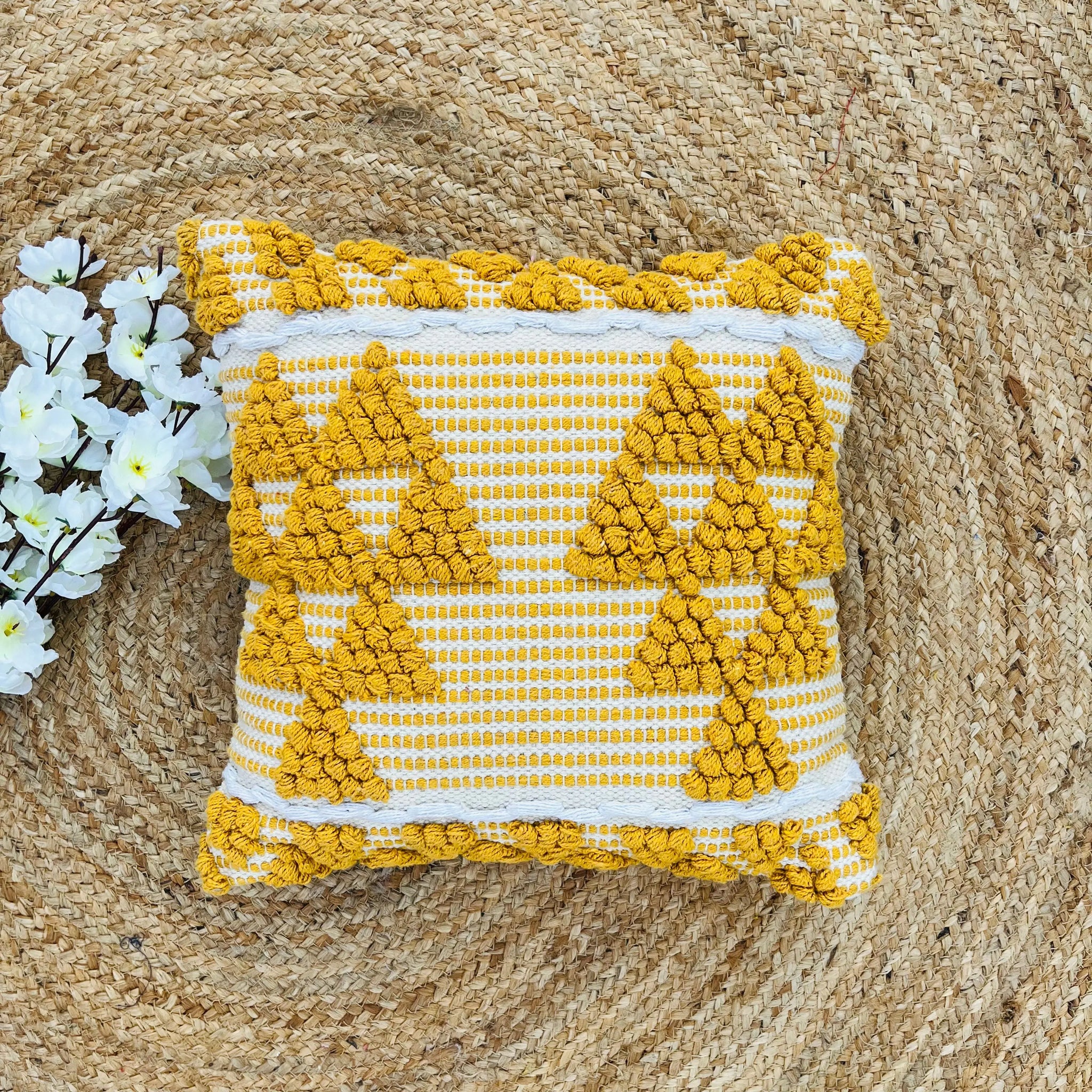 Embroidery Cotton Cushion Cover (Yellow) - Laxhofur