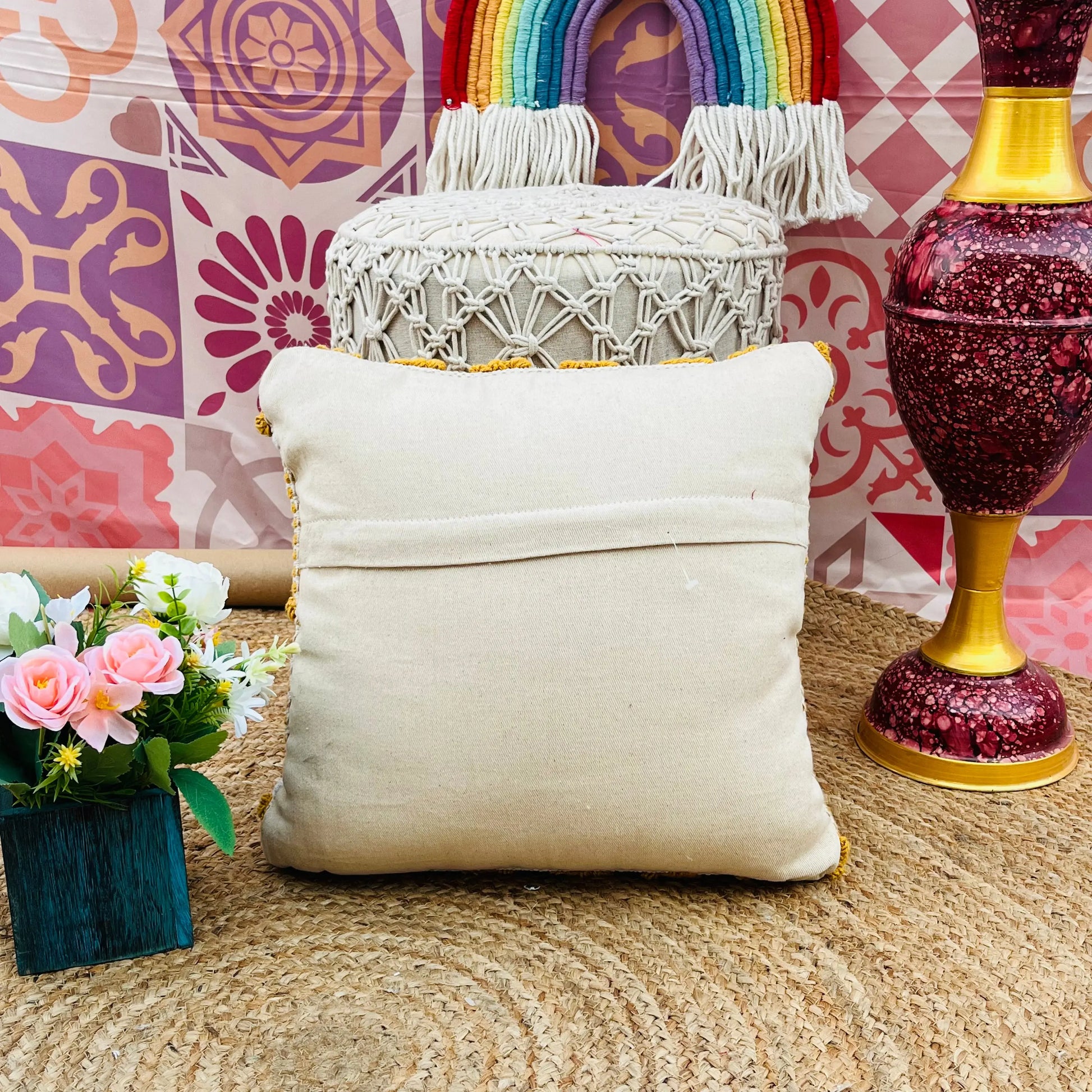 Embroidery Cotton Cushion Cover (Yellow) - Laxhofur