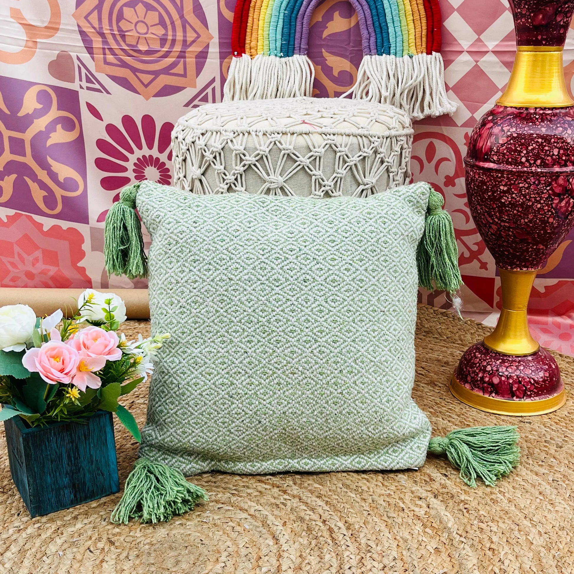 Green Cotton Cushion Cover for Home - Laxhofur