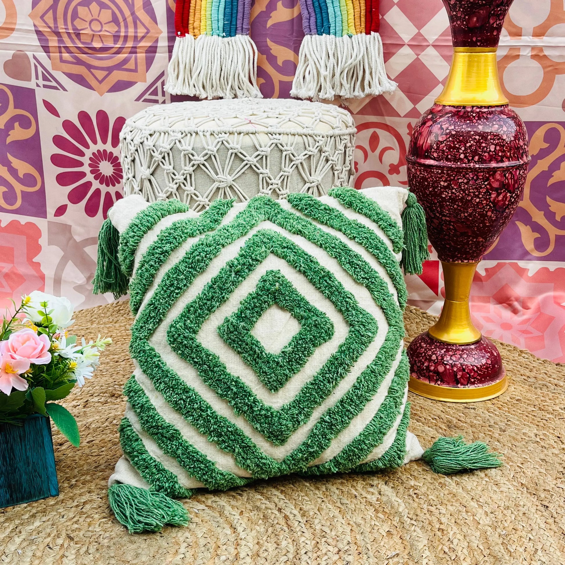 Green Cushion Cover with Tassels - Laxhofur