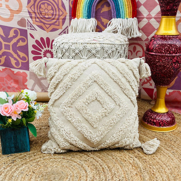 Hand Woven Cotton Cushion Cover (White) - Laxhofur