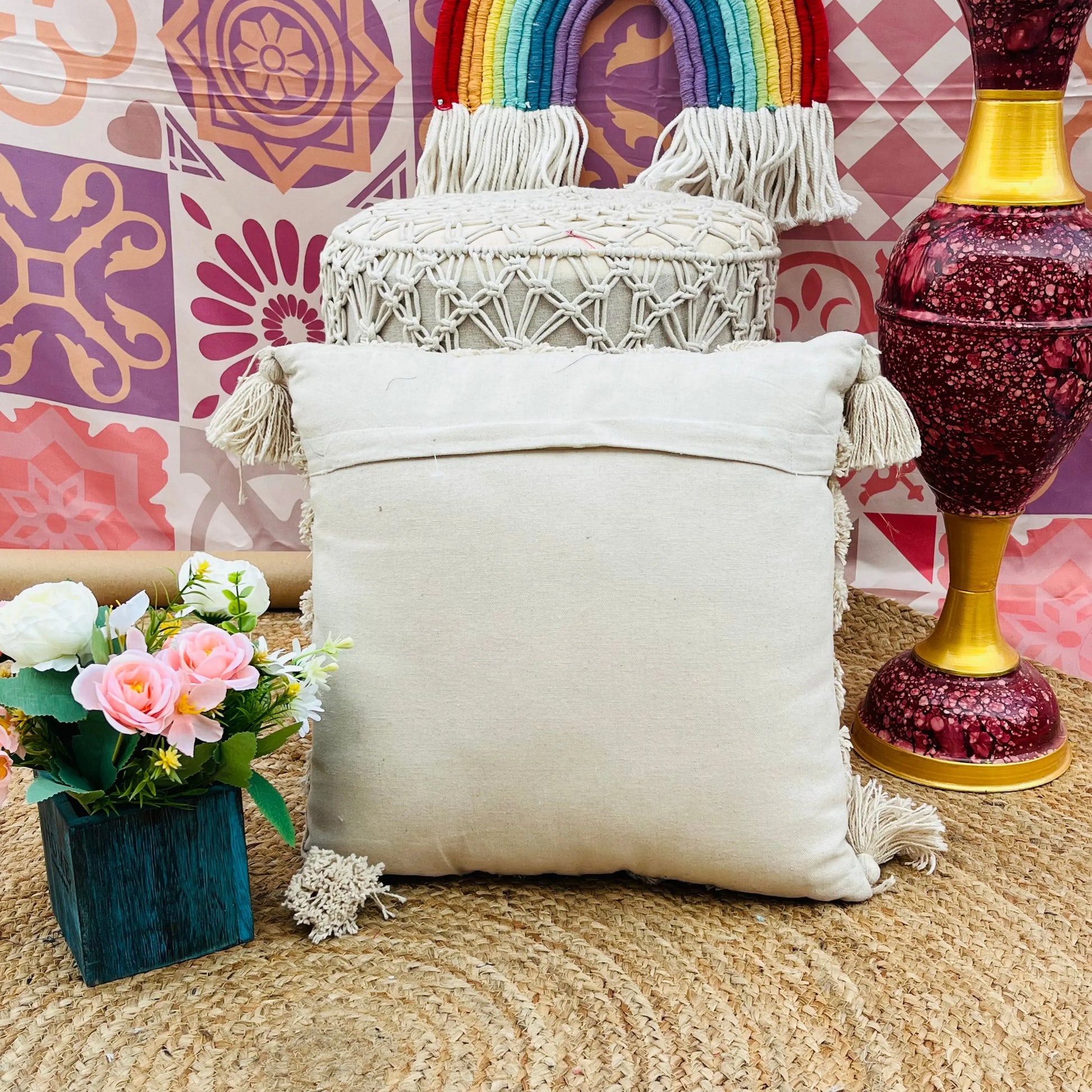 Hand Woven Cotton Cushion Cover (White) - Laxhofur