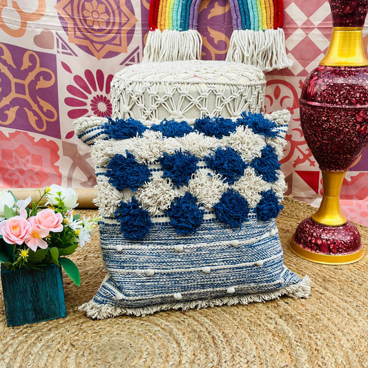 Hand Woven Cotton Cushion Covers (White and Blue) Laxhofur