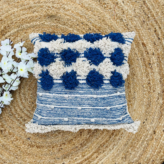 Hand Woven Cotton Cushion Covers (White and Blue) - Laxhofur