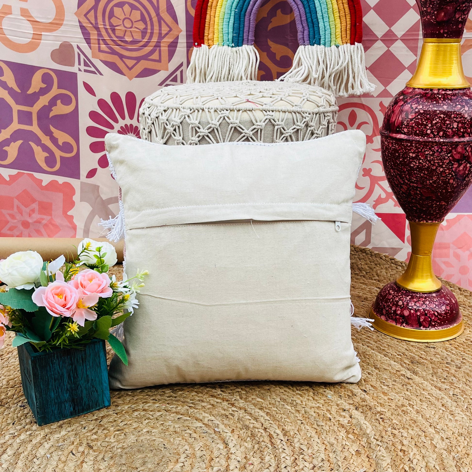 Handwoven Cotton Cushion Cover for Home (Multicolor)