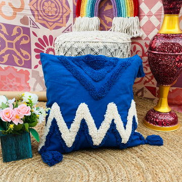 Cotton Hand Tufted Cushion Covers (Blue)