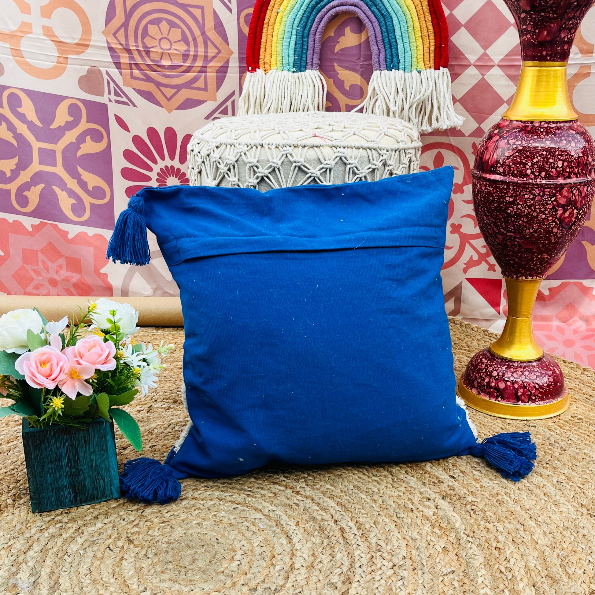 Cotton Hand Tufted Cushion Covers (Blue)