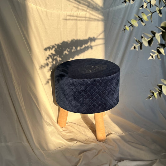 Round Velvet Ottoman (Dark Blue)