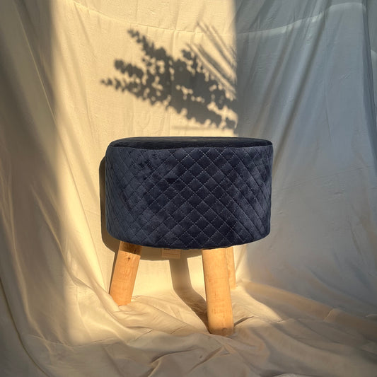 Round Velvet Ottoman (Dark Blue)