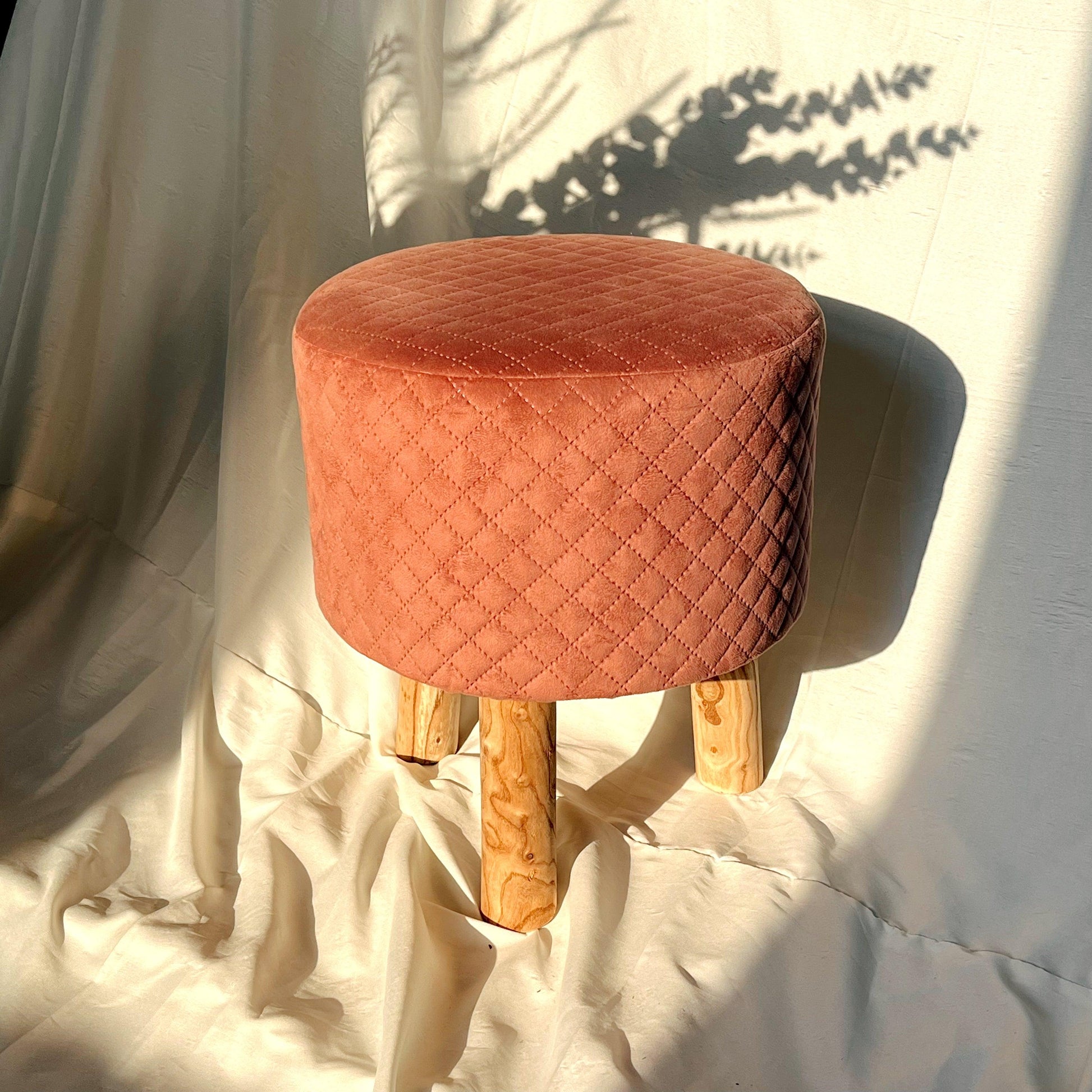 Round Velvet Ottoman (Coral)