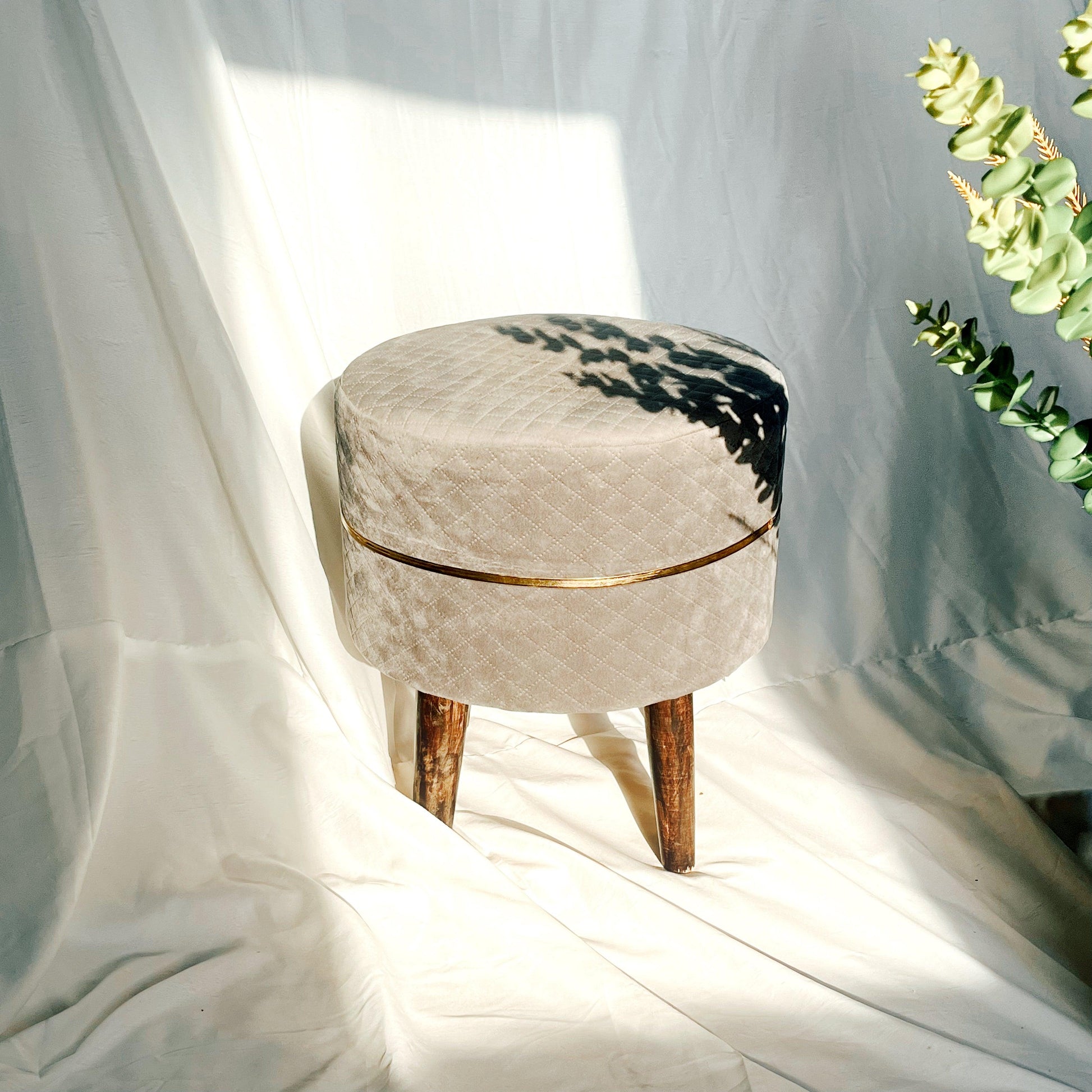 Round Velvet Ottoman for Home