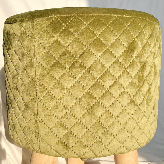 Round Velvet Ottoman (Green)