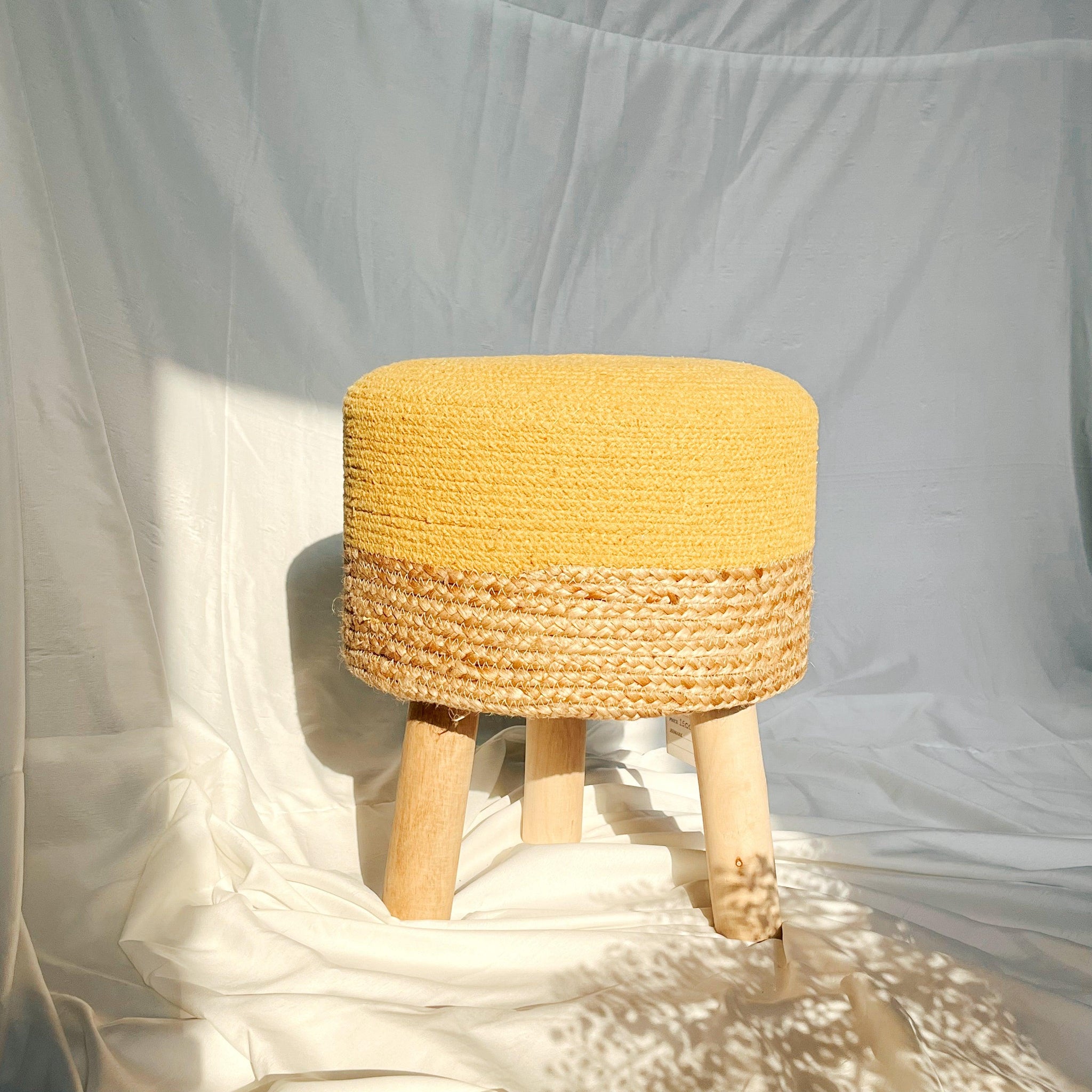 Round Cotton Jute Ottoman (Yellow)