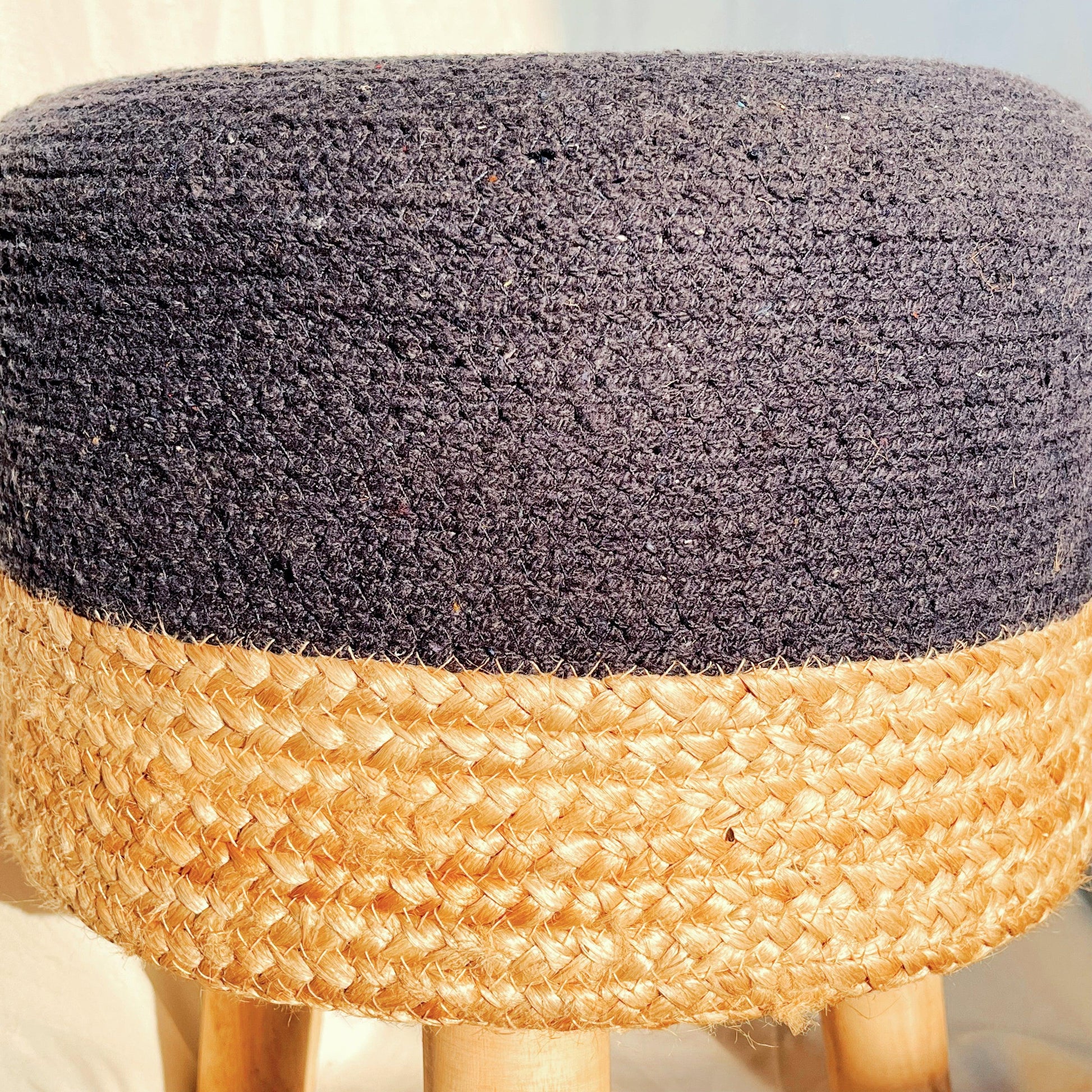 Blue Cotton Jute Ottoman for Home