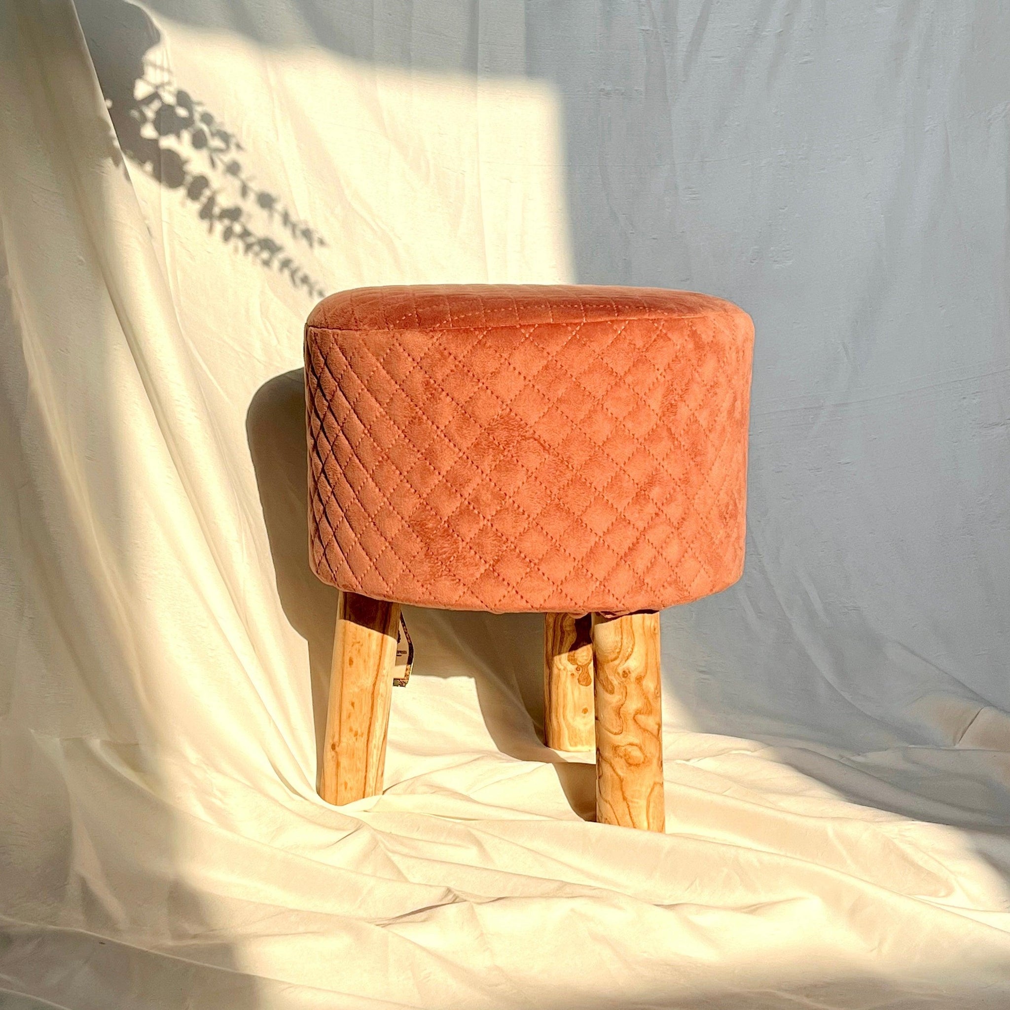 Round Velvet Ottoman (Coral)