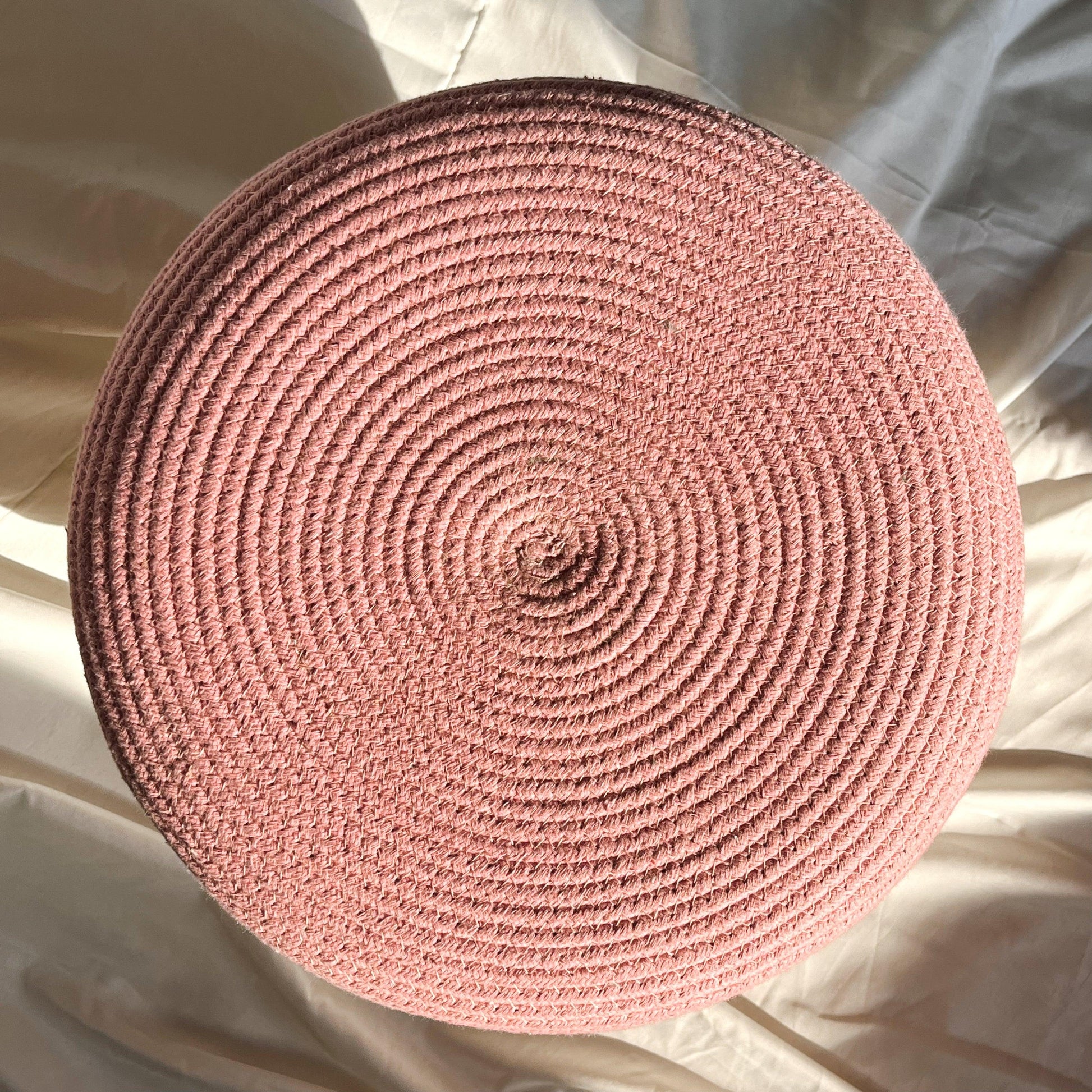 Round Cotton Ottoman (Pink)