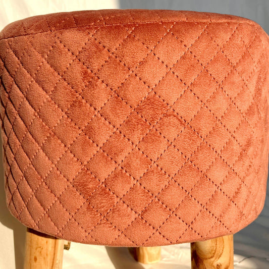 Round Velvet Ottoman (Coral)