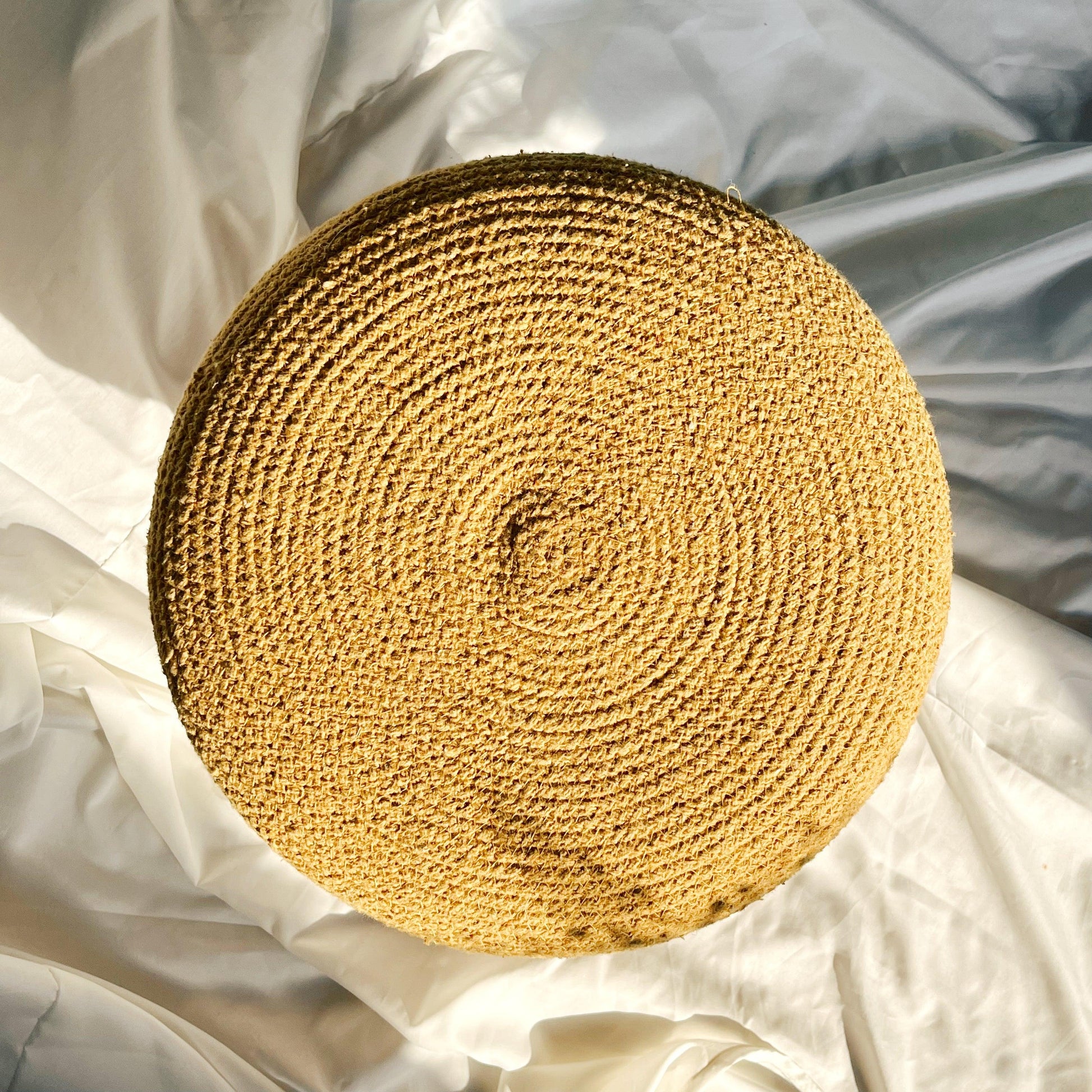 Round Cotton Jute Ottoman (Yellow)