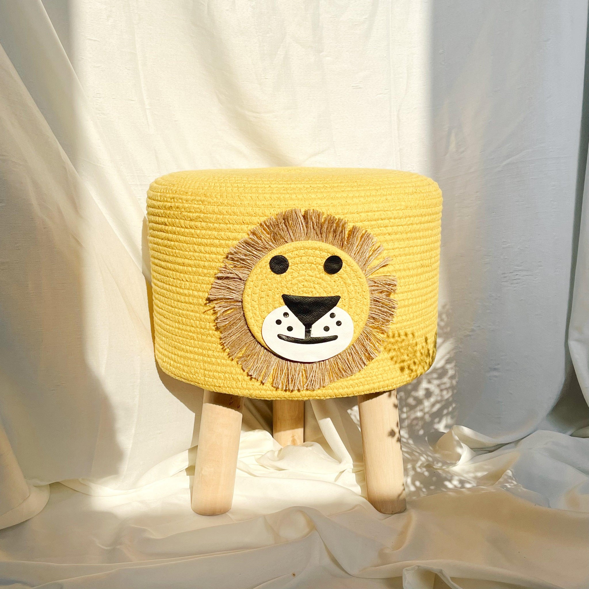 Yellow Lion Cotton Ottoman for Home