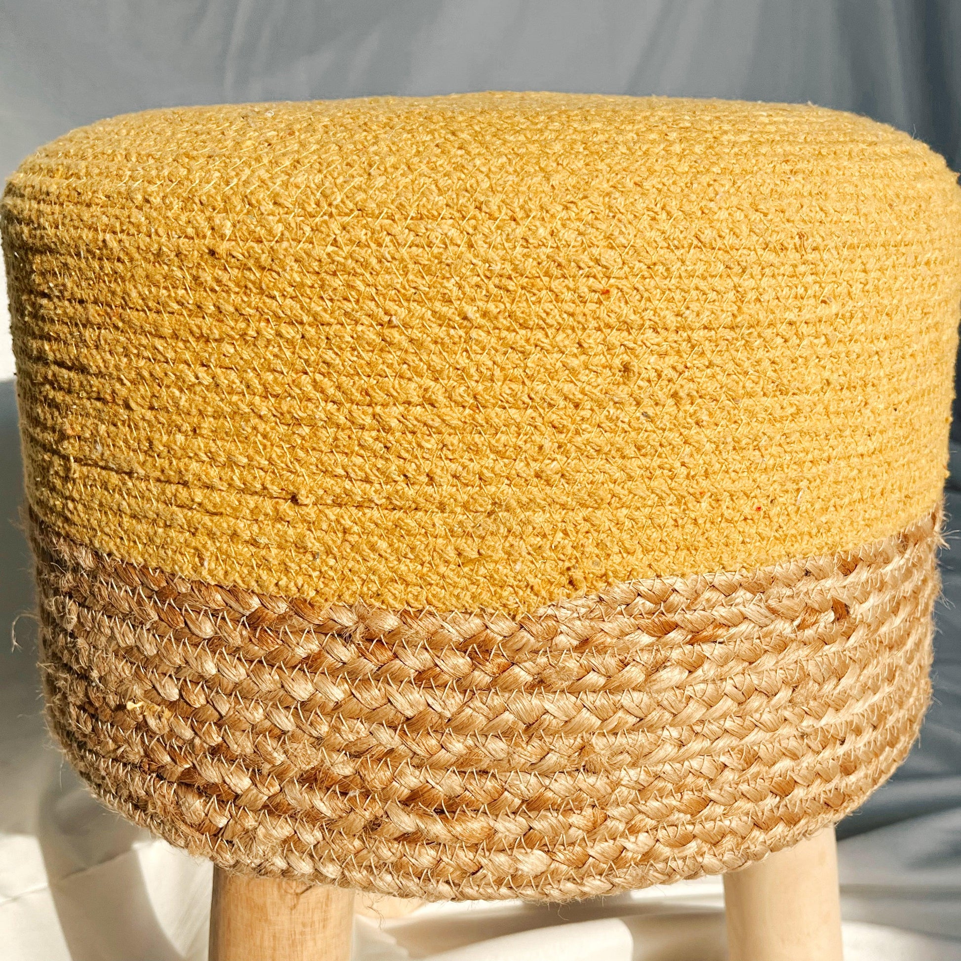 Round Cotton Jute Ottoman (Yellow)