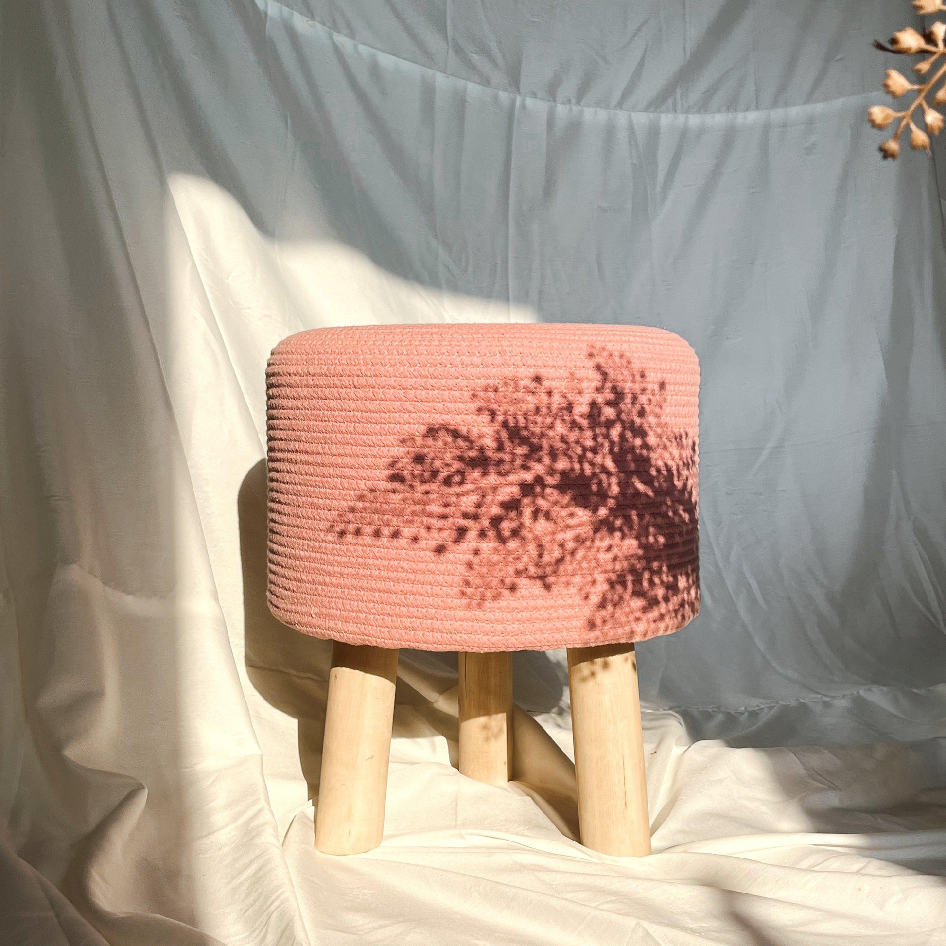 Round Cotton Ottoman (Pink)