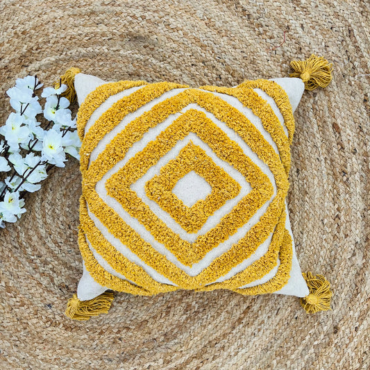 Yellow Cushion Cover with Tassels - Laxhofur