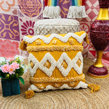 Yellow Cushion Cover with Yellow Tassels - Laxhofur